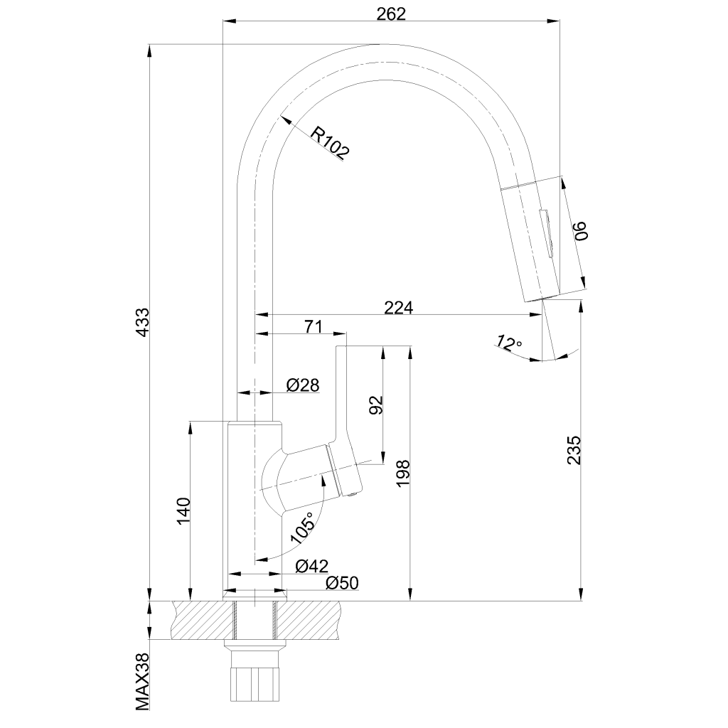 Bateria zlewozmywakowa z 2-funkcyjną, wyciąganą wylewką w kształcie litery U FARSALA BZ-40-U01 Invena