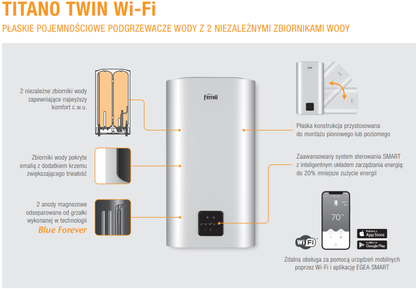 Elektryczny podgrzewacz wody Titano Twin 100l Wi-Fi Ferroli