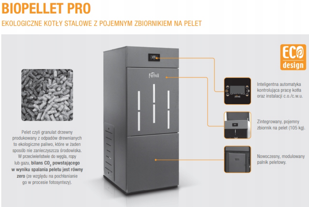 Kocioł na pellet piec BIOPELLET PRO 8kW Czyste Powietrze FERROLI