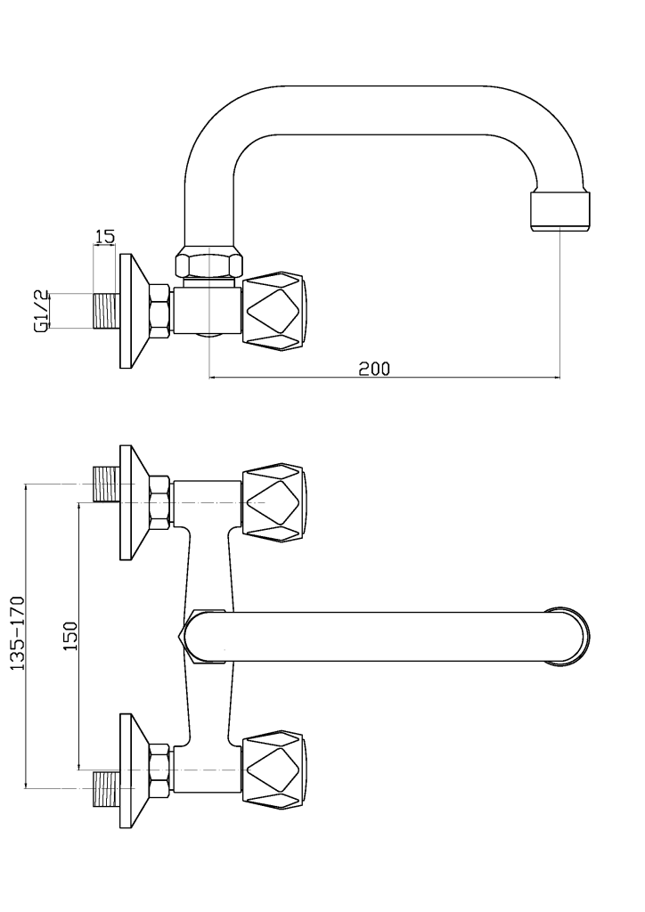 Bateria umywalkowo-zlewozmywakowa ścienna Modena BC-14-F0S Invena